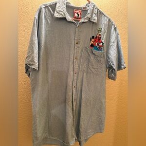 Vintage Disney Denim Short Sleeved Button Up Shirt Adult XL